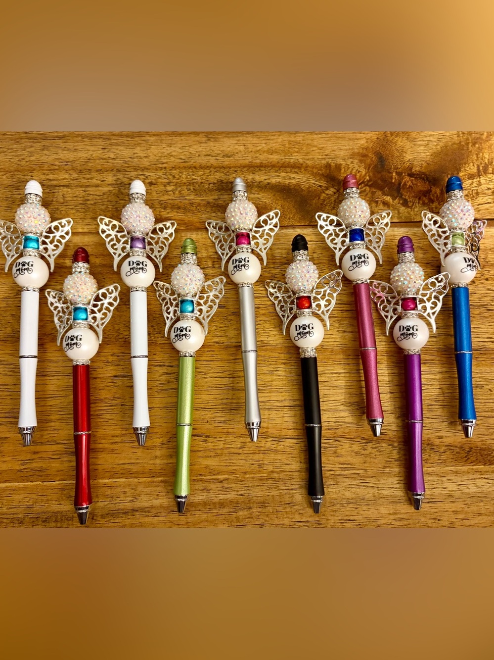 Embellished Angel Wing Dog Mom Ballpoint Pen - Assorted Colors - Metal Barrel